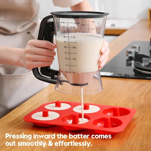 Alt view image 2 of 7 - Pancake Batter Dispenser 5 Cup with Sturdy Handle,Batter Separator for Pancakes, Cupcake, Waffle, Muffin Mix, Cake & Crepe Batter pitcher with Squeeze Handle Baking Tools-Black