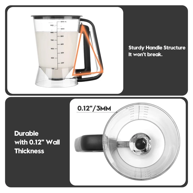 Alt view image 3 of 7 - Pancake Batter Dispenser 5 Cup with Sturdy Handle,Batter Separator for Pancakes, Cupcake, Waffle, Muffin Mix, Cake & Crepe Batter pitcher with Squeeze Handle Baking Tools-Black