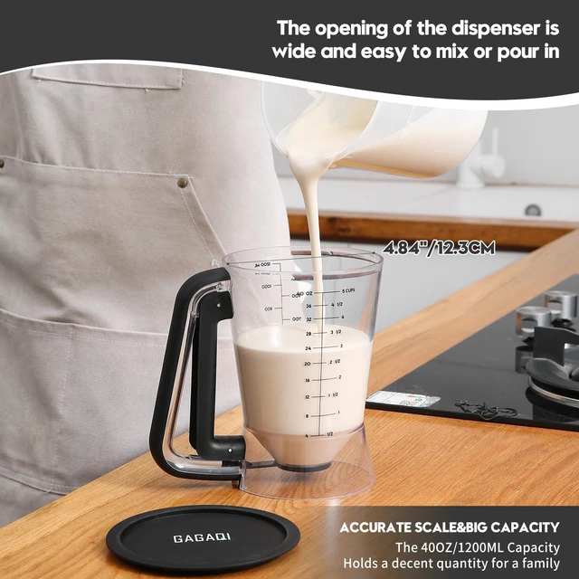 Alt view image 4 of 7 - Pancake Batter Dispenser 5 Cup with Sturdy Handle,Batter Separator for Pancakes, Cupcake, Waffle, Muffin Mix, Cake & Crepe Batter pitcher with Squeeze Handle Baking Tools-Black