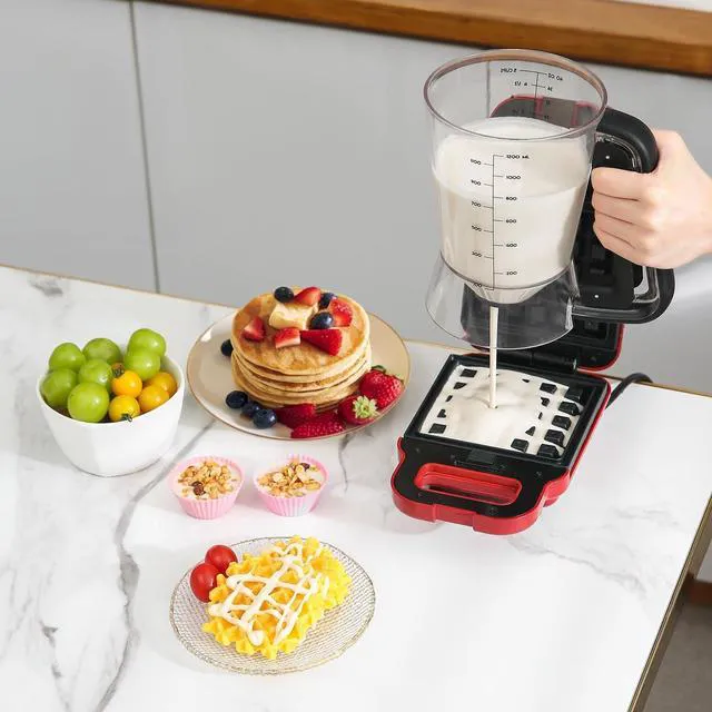 Alt view image 6 of 7 - Pancake Batter Dispenser 5 Cup with Sturdy Handle,Batter Separator for Pancakes, Cupcake, Waffle, Muffin Mix, Cake & Crepe Batter pitcher with Squeeze Handle Baking Tools-Black