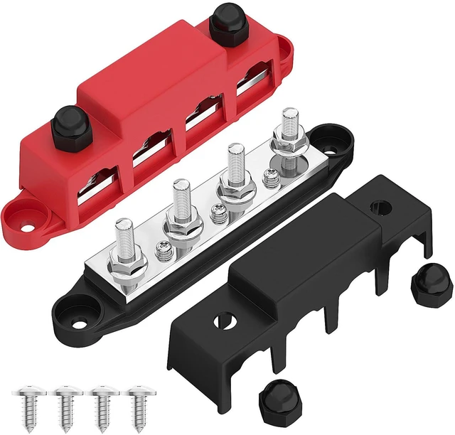Main image of Power Distribution Block Bus Bar 12V 250A with 4 x 5/16"(M8) Studs Marine Bus Bar 12 Volt DC Battery Busbar Terminal Block for Automotive, Car, Boat, Solar Wiring - Negative&Positive