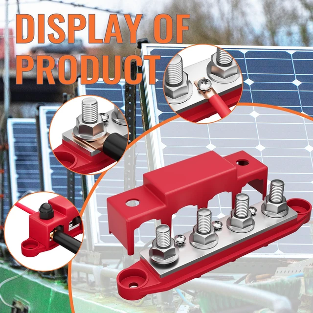 Alt view image 5 of 6 - Power Distribution Block Bus Bar 12V 250A with 4 x 5/16"(M8) Studs Marine Bus Bar 12 Volt DC Battery Busbar Terminal Block for Automotive, Car, Boat, Solar Wiring - Negative&Positive