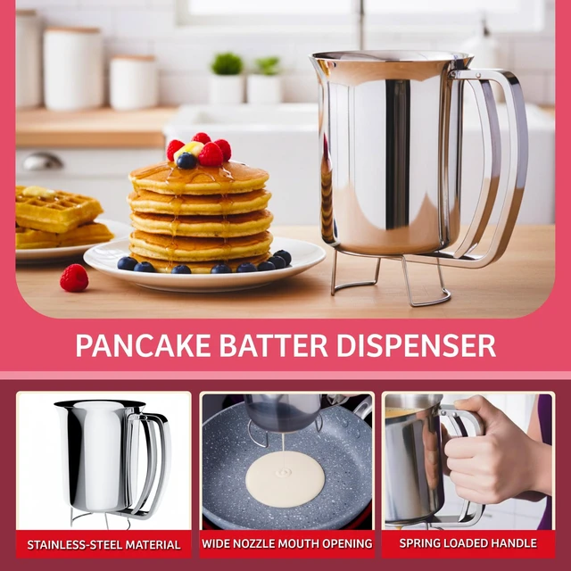 Alt view image 2 of 7 - Pancake Batter Dispenser- Gourmet Stainless-Steel Pourer- Perfect for Baking Cupcakes, Waffles, Cakes, and Muffins- No Drip Dispenser