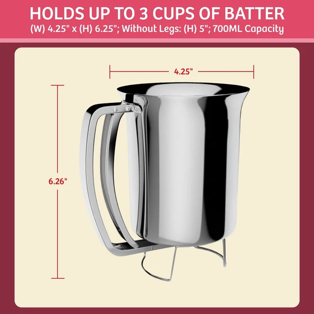 Alt view image 6 of 7 - Pancake Batter Dispenser- Gourmet Stainless-Steel Pourer- Perfect for Baking Cupcakes, Waffles, Cakes, and Muffins- No Drip Dispenser