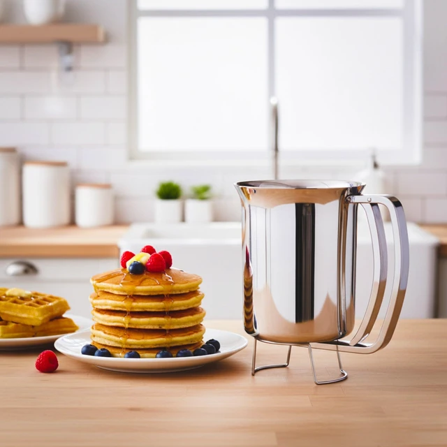 Alt view image 7 of 7 - Pancake Batter Dispenser- Gourmet Stainless-Steel Pourer- Perfect for Baking Cupcakes, Waffles, Cakes, and Muffins- No Drip Dispenser