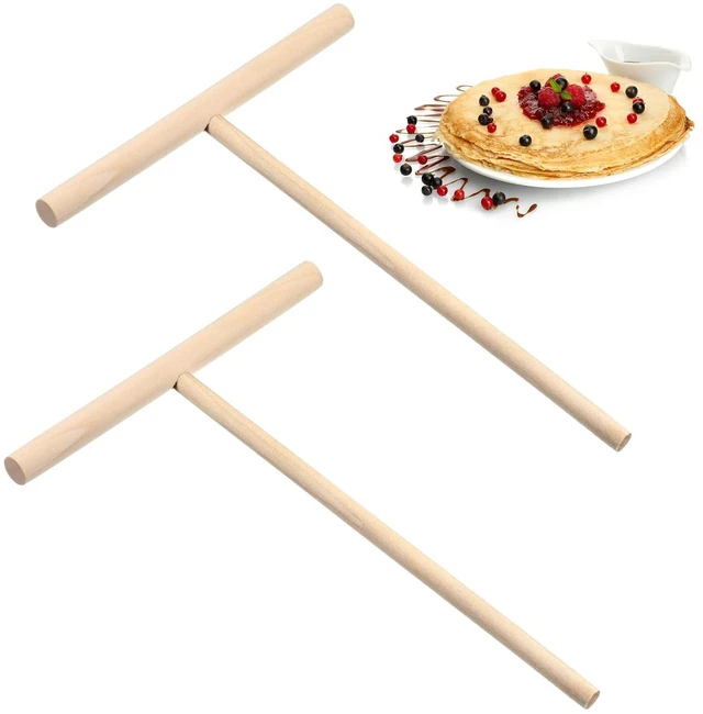 Main image of 2 Pcs Crepe Spreader, 6.1 Inches x 4.7 Inches Natural Wooden T-Shaped Crepe Spatula, Wood Crepes Maker, Pancake Maker Tool for Flat Tortilla Shells