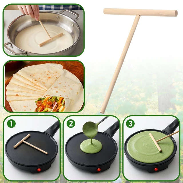 Alt view image 7 of 7 - 2 Pcs Crepe Spreader, 6.1 Inches x 4.7 Inches Natural Wooden T-Shaped Crepe Spatula, Wood Crepes Maker, Pancake Maker Tool for Flat Tortilla Shells