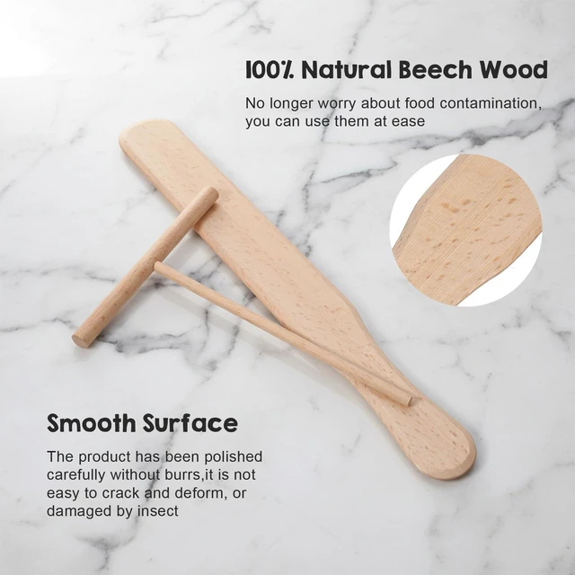 Alt view image 3 of 7 - Crepe Spreader and Crepe Spatula Kit Set of 4 Crepes Tools 1Pc Wooden Spatula and 3Pcs 4.7-inch T-shaped Tool, Fit for Any Size Pan Maker, Wooden Crepes Tools Kit