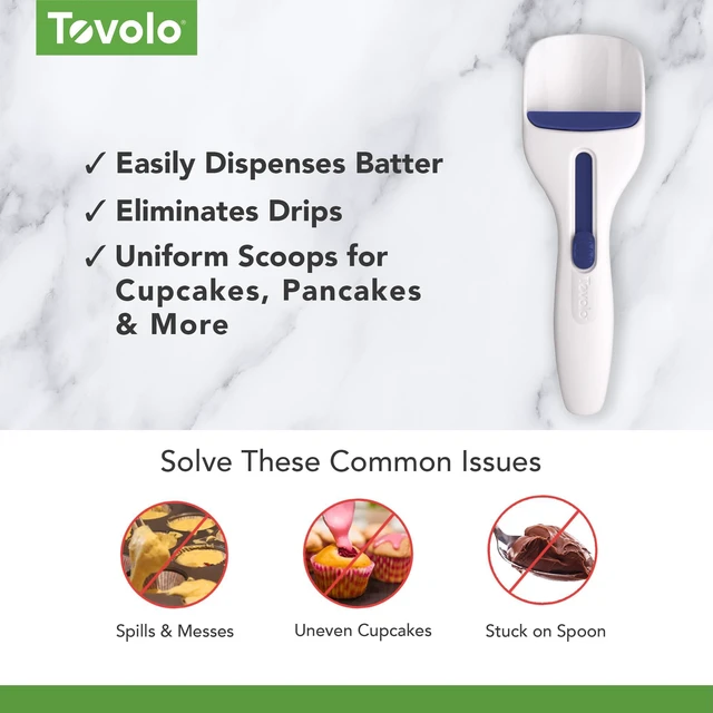 Alt view image 3 of 6 - Cupcake Scoop Batter Dispenser for Cupcakes Muffins Pancakes & Cookie Dough, Easy to Clean Batter Scoop Slide Dispenses Quicker for Even Size Baked Goods Kitchen Gadget, Deep Indigo