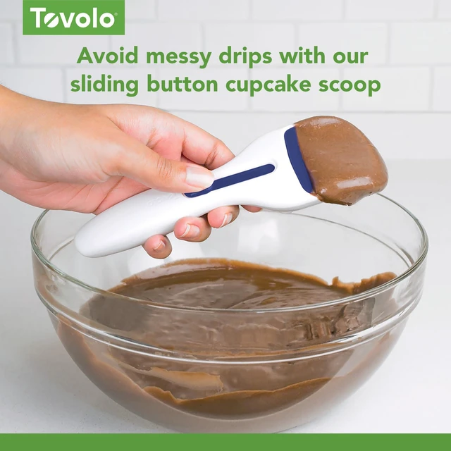 Alt view image 5 of 6 - Cupcake Scoop Batter Dispenser for Cupcakes Muffins Pancakes & Cookie Dough, Easy to Clean Batter Scoop Slide Dispenses Quicker for Even Size Baked Goods Kitchen Gadget, Deep Indigo