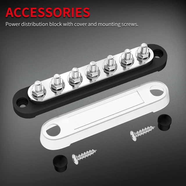 Alt view image 4 of 6 - Battery Bus Bar 12V Marine 7 x 1/4" (M6) Power Distribution Block with Cover 12V - 48V Positive & Negative Busbar Terminal Block for Automotive Car Boat