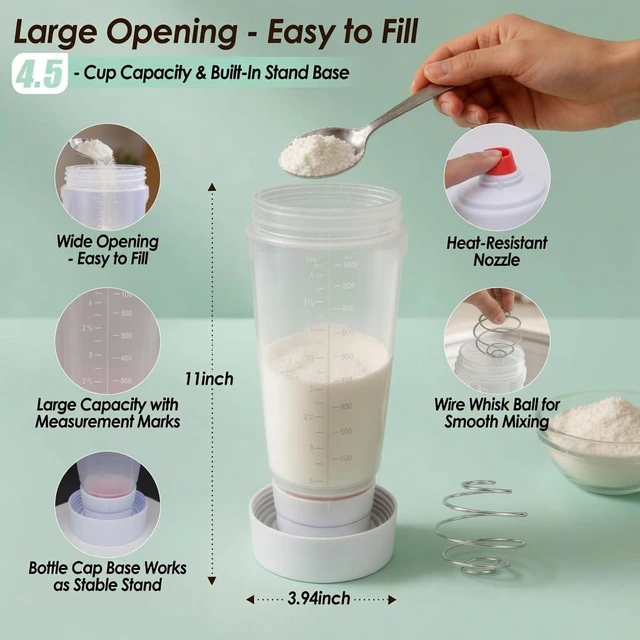 Alt view image 7 of 7 - Pancake Batter Dispenser Set 2 - Pack Mixer Bottle with Whisk Ball,Protein Shaker, Silicone Pour Spout, Danish Dough Whisk, Spatula & Cleaning Brush, Waffle, Crepe, Cupcake & Muffin Batter