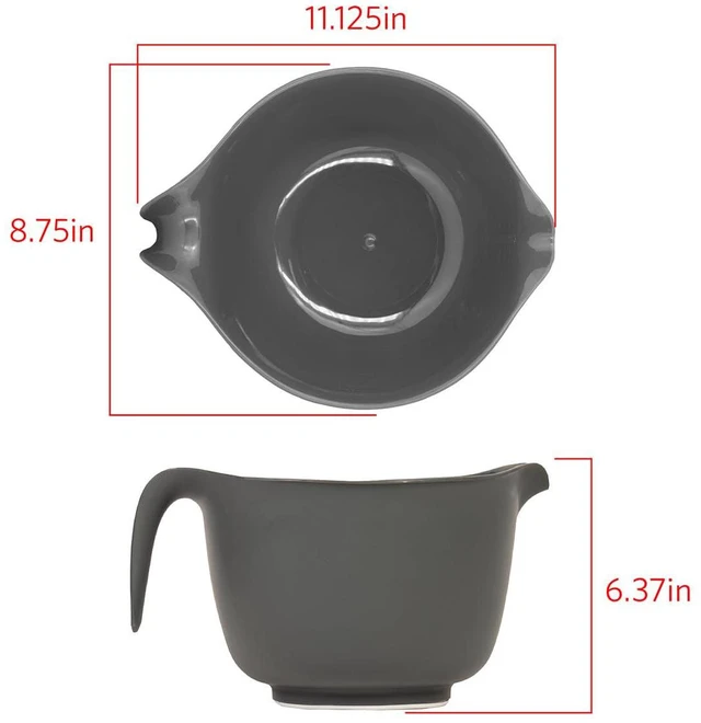 Alt view image 4 of 6 - Mixing Bowl with Handle 3 Quart | Heavy Duty Plastic with Pour Spout and Non-Slip Base | Dishwasher Safe Kitchen Supplies for Cooking and Baking, Grey