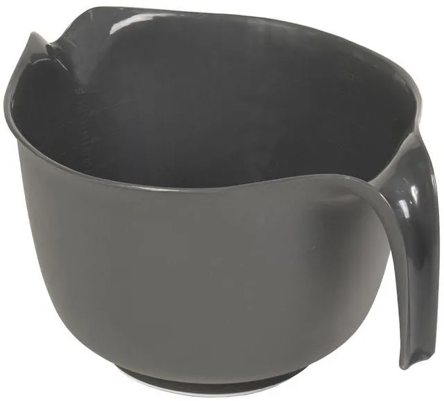 Alt view image 5 of 6 - Mixing Bowl with Handle 3 Quart | Heavy Duty Plastic with Pour Spout and Non-Slip Base | Dishwasher Safe Kitchen Supplies for Cooking and Baking, Grey