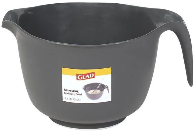 Alt view image 6 of 6 - Mixing Bowl with Handle 3 Quart | Heavy Duty Plastic with Pour Spout and Non-Slip Base | Dishwasher Safe Kitchen Supplies for Cooking and Baking, Grey