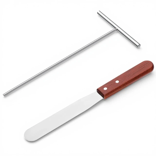 Main image of Crepe Spreader, Crepe Maker Tool Kit Includes 1 Small 10" Wood Handle Offset Spacula, 1 Stainless Steel 5" T-Shaped Batter Spreaders Crepes Turner Sticks Pancake Accessories