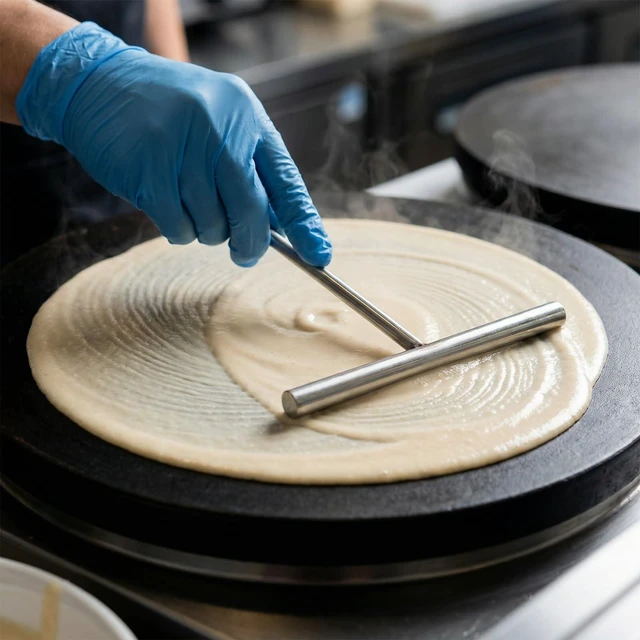 Alt view image 4 of 7 - Crepe Spreader, Crepe Maker Tool Kit Includes 1 Small 10" Wood Handle Offset Spacula, 1 Stainless Steel 5" T-Shaped Batter Spreaders Crepes Turner Sticks Pancake Accessories