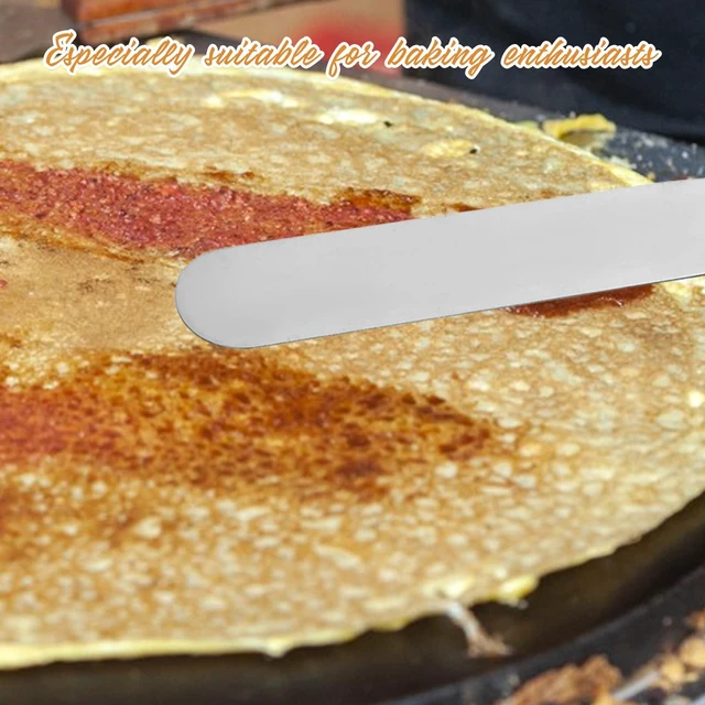 Alt view image 7 of 7 - Crepe Spreader, Crepe Maker Tool Kit Includes 1 Small 10" Wood Handle Offset Spacula, 1 Stainless Steel 5" T-Shaped Batter Spreaders Crepes Turner Sticks Pancake Accessories