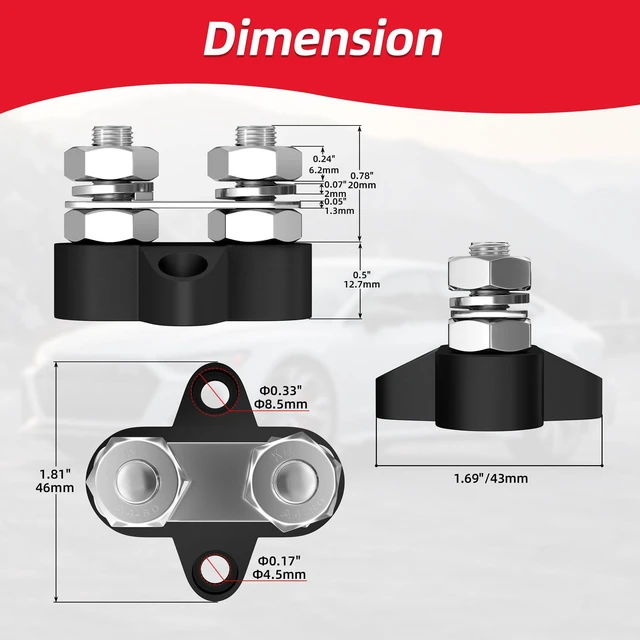 Alt view image 2 of 6 - Bus Bar 12V 250A Power Distribution Block Dual 5/16"(M8) Studs 12 Volt Terminal Block Battery Busbar Junction Block for Auto Car Marine Boat - Positive&Negative