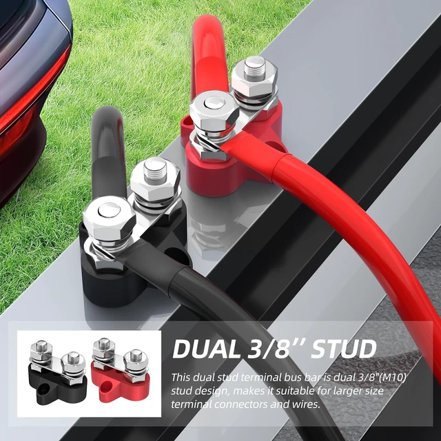 Alt view image 3 of 6 - Bus Bar 12V 250A Power Distribution Block Dual 5/16"(M8) Studs 12 Volt Terminal Block Battery Busbar Junction Block for Auto Car Marine Boat - Positive&Negative