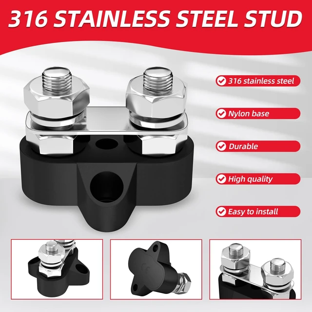 Alt view image 5 of 6 - Bus Bar 12V 250A Power Distribution Block Dual 5/16"(M8) Studs 12 Volt Terminal Block Battery Busbar Junction Block for Auto Car Marine Boat - Positive&Negative