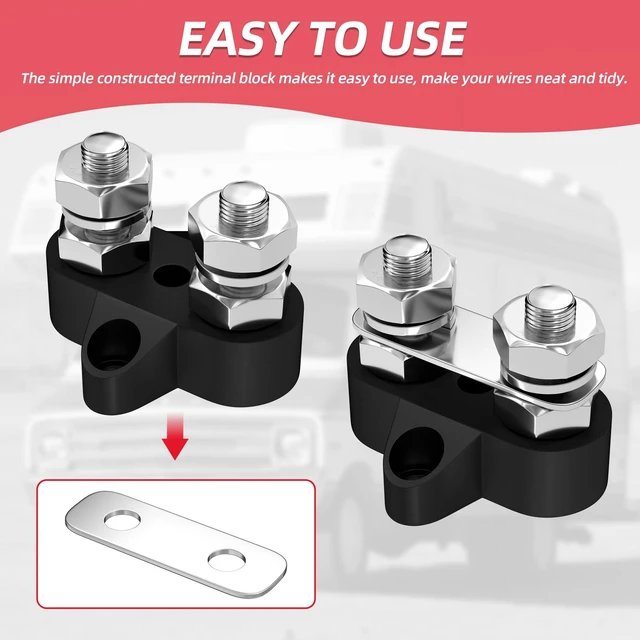 Alt view image 4 of 6 - Bus Bar 12V 250A Power Distribution Block Dual 5/16"(M8) Studs 12 Volt Terminal Block Battery Busbar Junction Block for Auto Car Marine Boat - Positive&Negative