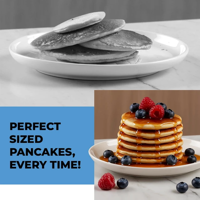Alt view image 5 of 7 - Pancake Batter Dispenser, Squeeze Handle for Pancakes, Waffles & Cupcakes |Griddle Use, Cake, Crepe and Muffin Batter, Measuring Marks, Easy Portion Control, Mess-Free Pouring, 4-Cup Capacity, Purple.