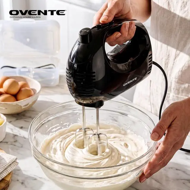 Alt view image 3 of 7 - 5-Speed Electric Hand Mixer with Storage Case,150W, Black HM151B | Stainless Steel Whisks, Compact Portable Design, Lightweight Handheld Mixer for Baking & Cooking