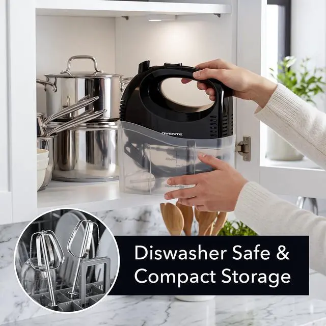 Alt view image 7 of 7 - 5-Speed Electric Hand Mixer with Storage Case,150W, Black HM151B | Stainless Steel Whisks, Compact Portable Design, Lightweight Handheld Mixer for Baking & Cooking