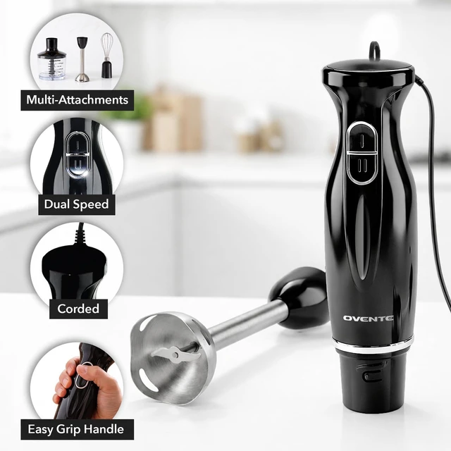 Alt view image 2 of 7 - Electric Hand Blender Set with 2 Mixing Speeds, 300W Black HS565B | Corded Immersion Handheld Stick Mixer with Stainless Steel Blades, Egg Whisk, Beaker & BPA-Free Food Chopper