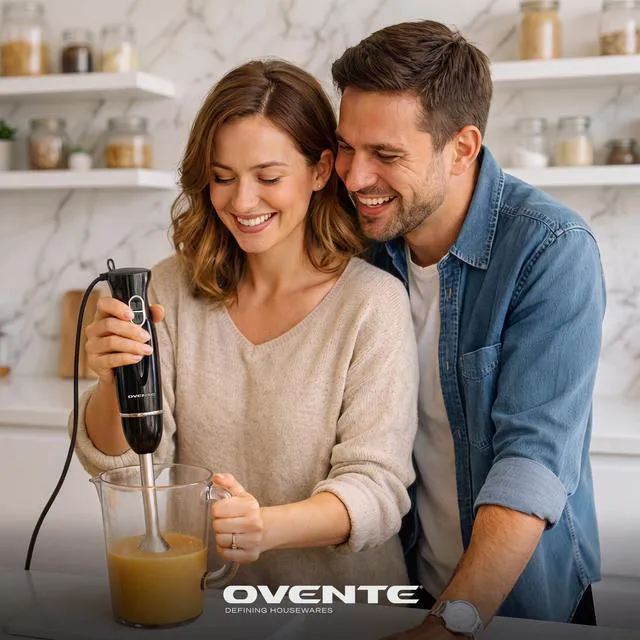 Alt view image 3 of 7 - Electric Hand Blender Set with 2 Mixing Speeds, 300W Black HS565B | Corded Immersion Handheld Stick Mixer with Stainless Steel Blades, Egg Whisk, Beaker & BPA-Free Food Chopper