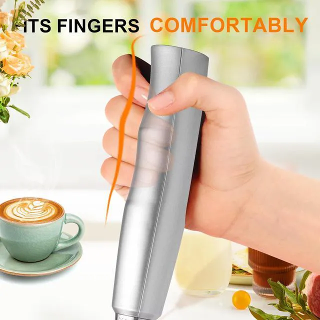 Alt view image 4 of 7 - Handheld Milk Frother Wand for Coffee, Rechargeable Electric Whisk with 3 Heads 3 Speeds Drink Mixer Coffee Frother For Latte, Cappuccino, Hot Chocolate, Egg, Silver