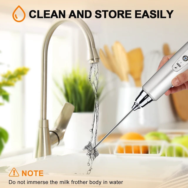 Alt view image 7 of 7 - Handheld Milk Frother Wand for Coffee, Rechargeable Electric Whisk with 3 Heads 3 Speeds Drink Mixer Coffee Frother For Latte, Cappuccino, Hot Chocolate, Egg, Silver