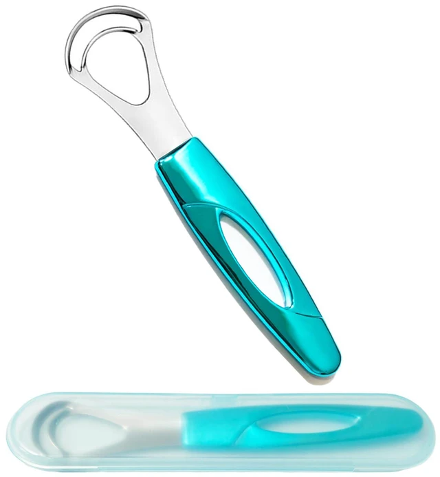 Main image of Stainless Steel Tongue Scraper,Tongue Cleaner for Adults,Blue | Ergonomic Tongue Scrubber to Removes Tongue Gunk & Bad Breath, Design with Portable Storage Case for Home & Travel Oral Care