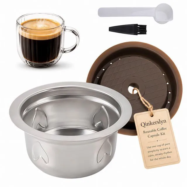 Main image of Refillable Pods for Nespresso Vertuo Machine: Stainless Steel Reusable Coffee Capsule Kit with Spoon Brush 230ml Coffee Accessories for Nespresso Home Office Use