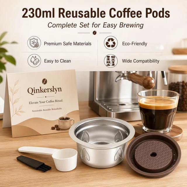 Alt view image 2 of 7 - Refillable Pods for Nespresso Vertuo Machine: Stainless Steel Reusable Coffee Capsule Kit with Spoon Brush 230ml Coffee Accessories for Nespresso Home Office Use