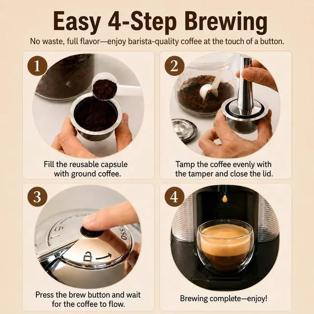 Alt view image 7 of 7 - Refillable Pods for Nespresso Vertuo Machine: Stainless Steel Reusable Coffee Capsule Kit with Spoon Brush 230ml Coffee Accessories for Nespresso Home Office Use