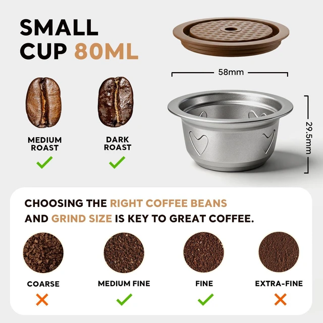 Alt view image 3 of 6 - Stainless Steel Reusable Coffee Pods for Nespr*sso V-rtuo Refillable Coffee Capsules 7.77oz/230ml Compatible with V-rtuo NEXT POP GCA1 and ENV135,with 1 Pcs Silicone Lids