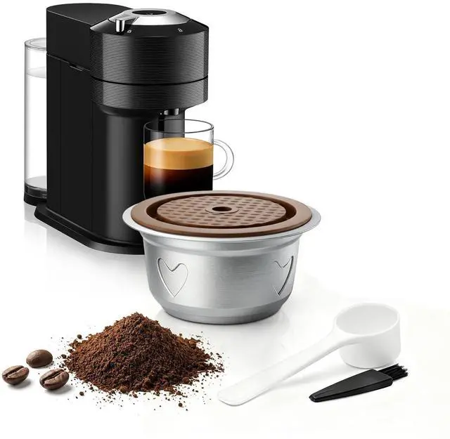 Main image of Stainless Steel Reusable Coffee Pods 7.77oz/230ml Refillable Coffee Capsules Compatible with Nespr*sso V-rtuo NEXT POP PLUS GCA1 and ENV135,with 1 Pcs Silicone Lids (230ML)