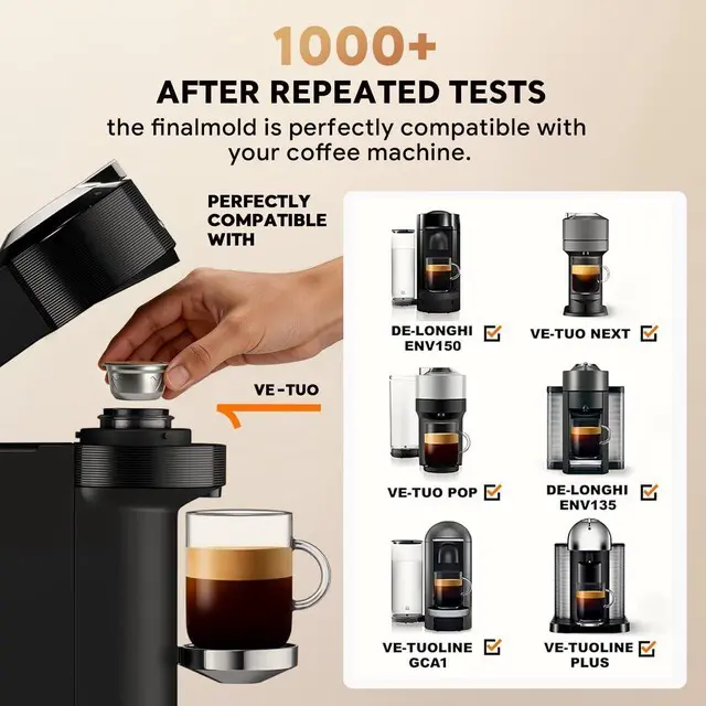 Alt view image 2 of 6 - Stainless Steel Reusable Coffee Pods for Nespr*sso V-rtuo Refillable Coffee Capsules 7.77oz/230ml Compatible with V-rtuo NEXT POP GCA1 and ENV135,with 1 Pcs Silicone Lids