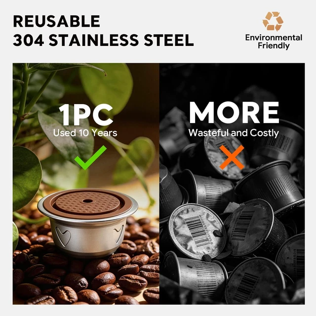 Alt view image 6 of 6 - Stainless Steel Reusable Coffee Pods for Nespr*sso V-rtuo Refillable Coffee Capsules 7.77oz/230ml Compatible with V-rtuo NEXT POP GCA1 and ENV135,with 1 Pcs Silicone Lids