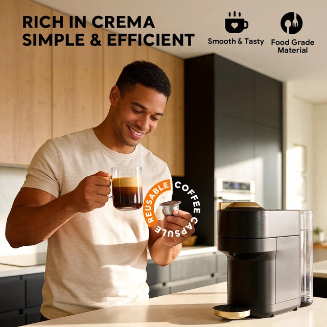 Alt view image 5 of 6 - Stainless Steel Reusable Coffee Pods for Nespr*sso V-rtuo Refillable Coffee Capsules 7.77oz/230ml Compatible with V-rtuo NEXT POP GCA1 and ENV135,with 1 Pcs Silicone Lids