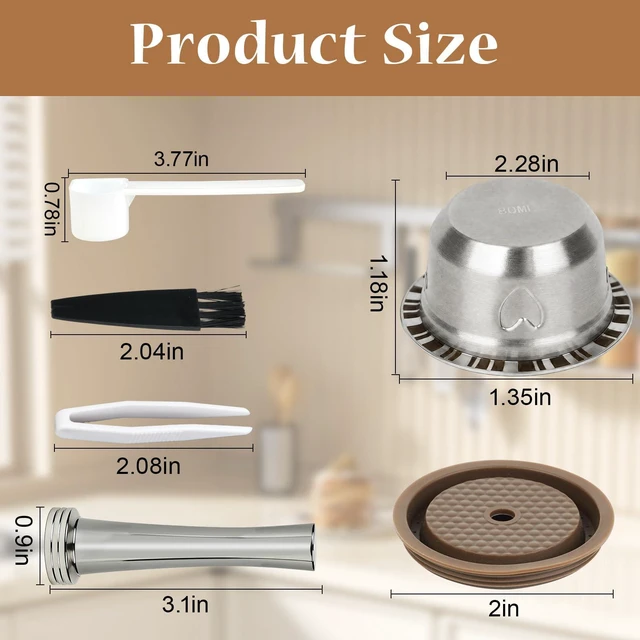 Alt view image 2 of 7 - Reusable Coffee Pods Kit, 80ml Stainless Steel Coffee Capsule with Silicone Lid, Spoon, Brush, Coffee Tamper, Tweezers