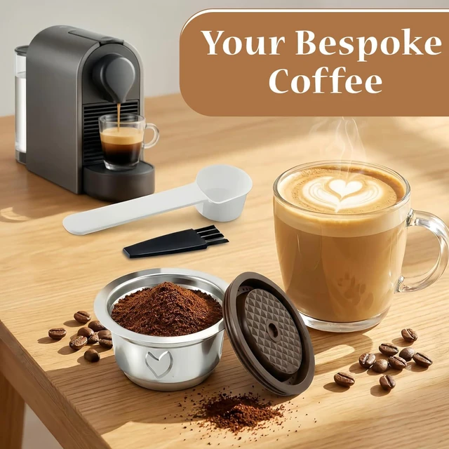 Alt view image 7 of 7 - Reusable Coffee Pods Kit, 80ml Stainless Steel Coffee Capsule with Silicone Lid, Spoon, Brush, Coffee Tamper, Tweezers