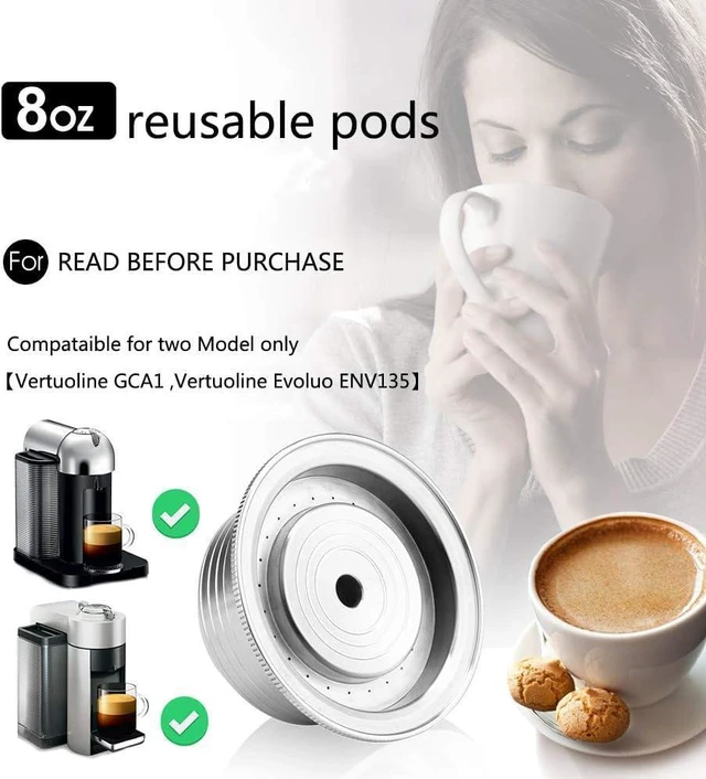 Alt view image 2 of 7 - Stainless Steel Reusable Coffee Pod 230ML/8OZ Refillable Capsule | Reusable Coffee Capsule Compatible for Nespreso Vertuoline GCA1 Delonghi ENV135S,Mug Size Metal Coffee Pod