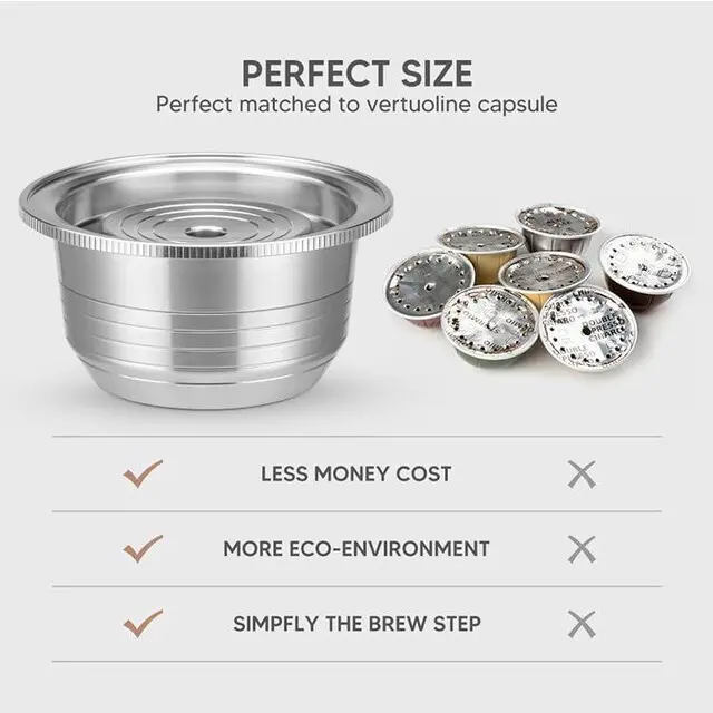 Alt view image 3 of 7 - Stainless Steel Reusable Coffee Pod 230ML/8OZ Refillable Capsule | Reusable Coffee Capsule Compatible for Nespreso Vertuoline GCA1 Delonghi ENV135S,Mug Size Metal Coffee Pod
