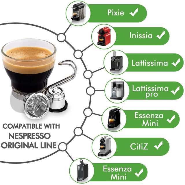 Alt view image 7 of 7 - Reusable Capsules for Nespresso OriginalLine: 6 Stainless Pods | Portable Coffee Case with Wood Storage Tray Holds & 6 Stainless Steel Coffee Pods & 100 Foil Lids & Scoop Keeps Coffee Fresh