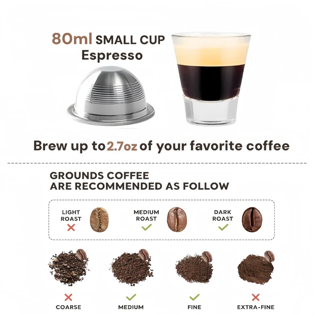 Alt view image 5 of 7 - Stainless Steel Reusable Coffee Pods Compatible with Nespresso Vertuoline GCA1 and ENV135 Refillable Coffee Capsule Filter with Tamper Espresso Size 80ml/2.7oz