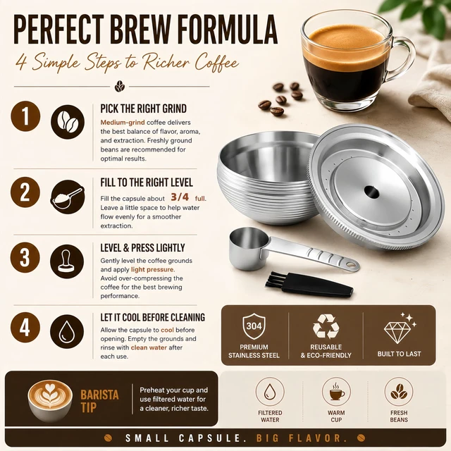 Alt view image 4 of 7 - Stainless Steel Reusable Coffee Pods Compatible with Nespresso Vertuoline GCA1 and ENV135 Refillable Coffee Capsule Filter with Tamper Espresso Size 80ml/2.7oz