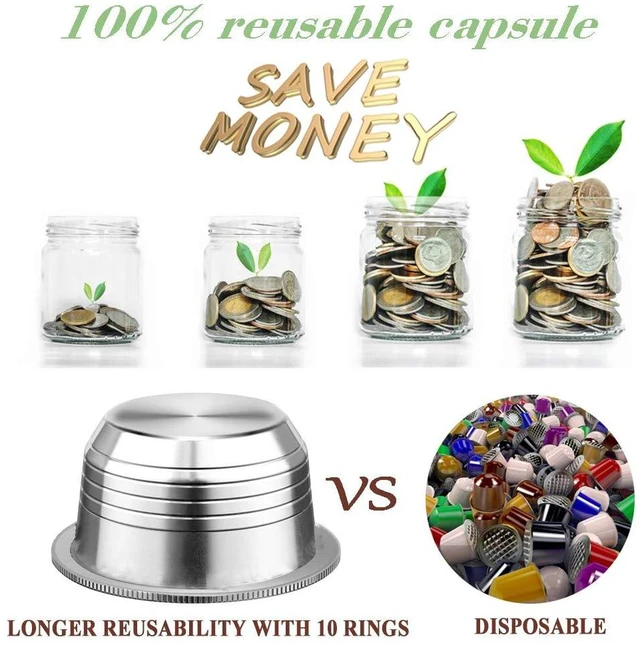 Alt view image 2 of 6 - Reusable Coffee Capsule for Nespresso Vertuo: 8 oz Stainless Steel | Refillable Coffee Pod for Double Espresso Fits GCA1/ENV135/ENV150/BNV420 - Use Own Favorite Coffee - Rich Crema Easy to Clean